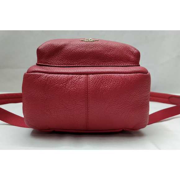 Coach Mini Charlie Red Pebbled Leather Front Pocket Zipper Closure Backpack - Picture 8 of 16